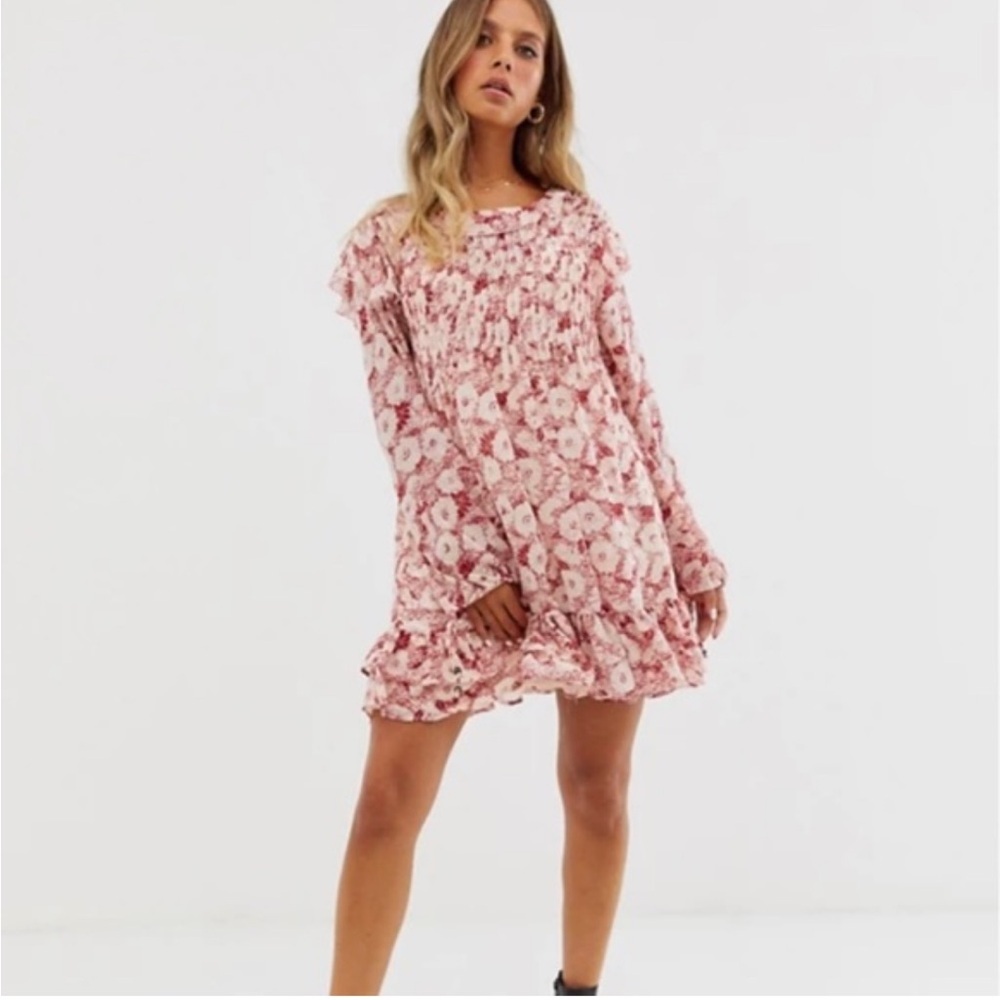 Free people these dreams mini dress red tea combo, floral dress size large